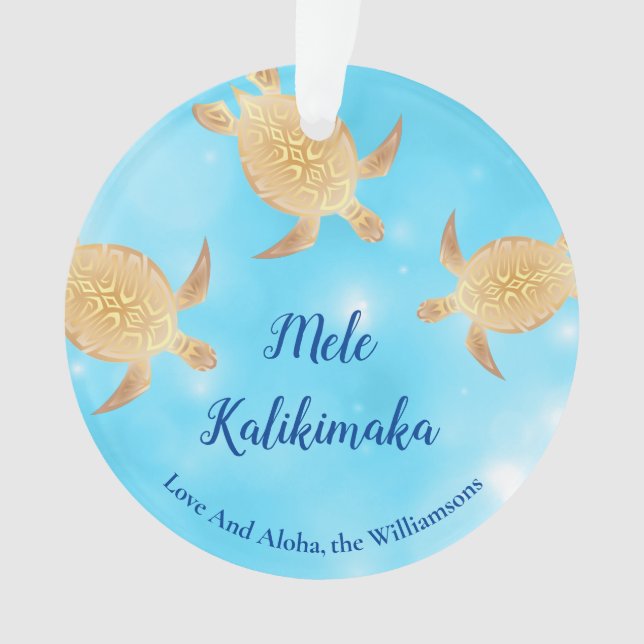 Gold Turtles Mele Kalikimaka Personalised Ornament (Front)