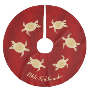 Gold Turtles Mele Kalikimaka Red Brushed Polyester Tree Skirt