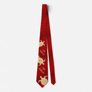 Gold Turtles Red   Hawaiian Christmas  Tie