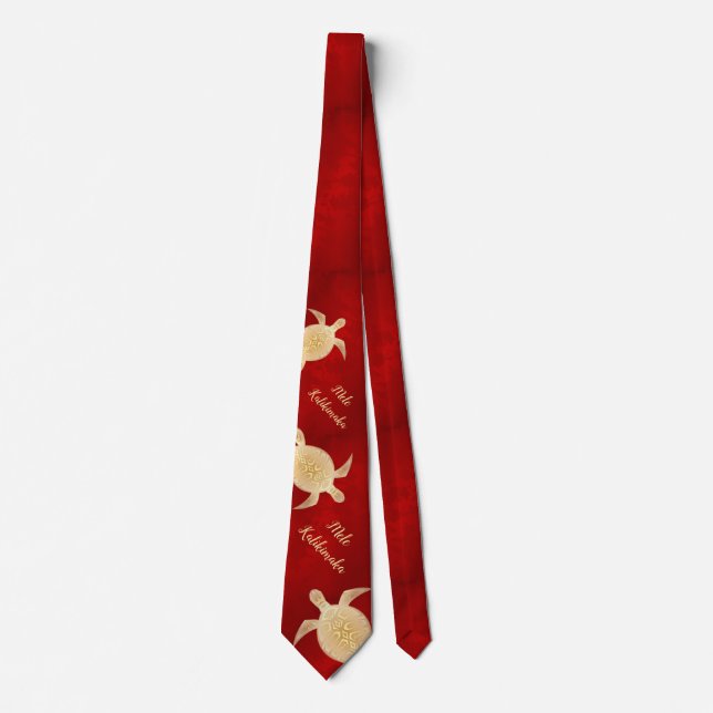 Gold Turtles Red | Hawaiian Christmas  Tie (Front)