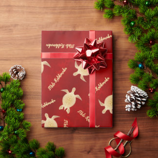 Gold Turtles Red | Mele Kalikimaka | Christmas Wrapping Paper