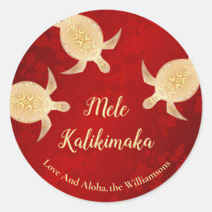 Gold Turtles Red   Mele Kalikimaka   Custom Classic Round Sticker