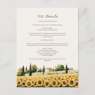 Gold Tuscan Countryside Sunflower Wedding Details Enclosure Card