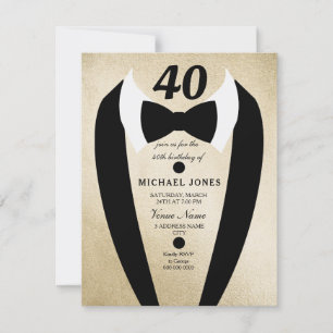 Gold Tuxedo Mens 40th Birthday Party Invite