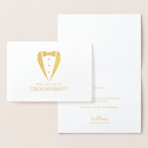 Gold Tuxedo Suit Personalised Groomsman Proposal Foil Card
