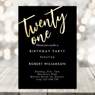Gold twenty one birthday invitation