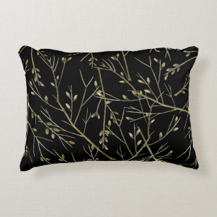 Gold Twigs on Black Decorative Cushion