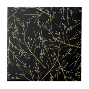 Gold Twigs on Black Tile