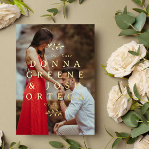 Gold Twigs Typography Photo QR Code Save Our Date