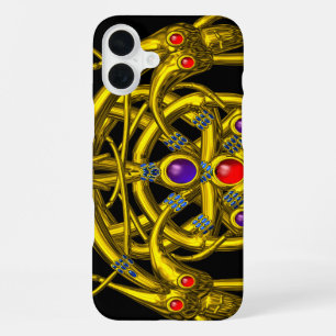 GOLD TWIN DRAGONS Fantasy Black iPhone 16 Plus Case
