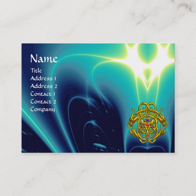 GOLD TWIN DRAGONS /Teal Blue Turquoise Light Waves Business Card (Front)