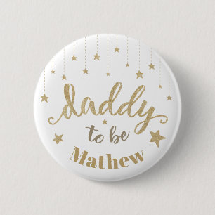 Gold Twinkle Little Star Baby Shower Daddy to be 6 Cm Round Badge