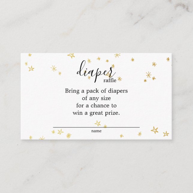 Gold Twinkle Little Star Baby Shower Diaper Raffle Enclosure Card (Front)