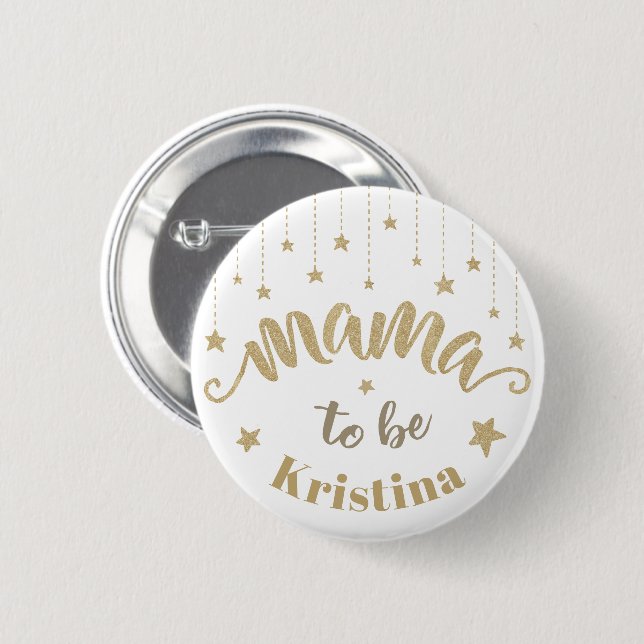 Gold Twinkle Little Star Baby Shower Mama to be 6 Cm Round Badge (Front & Back)