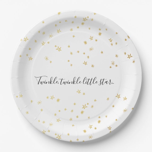 Gold Twinkle Little Star Baby Shower Paper Plates (Front)