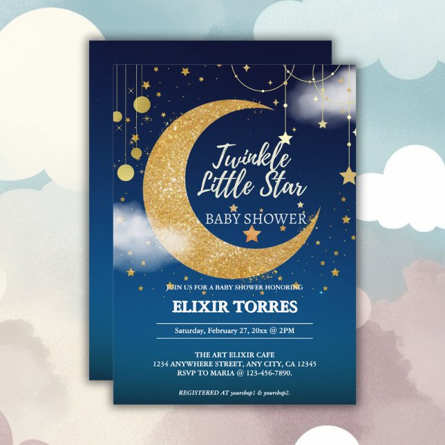 Gold Twinkle Little Star Dreamy Baby Shower Invitation (Creator Uploaded)