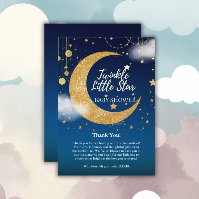 Gold Twinkle Little Star Dreamy Baby Shower Thank You Card (Creator Uploaded)