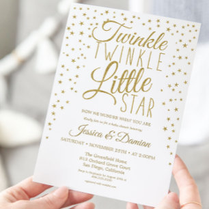 Gold Twinkle Little Star Gender Reveal Baby Shower Invitation