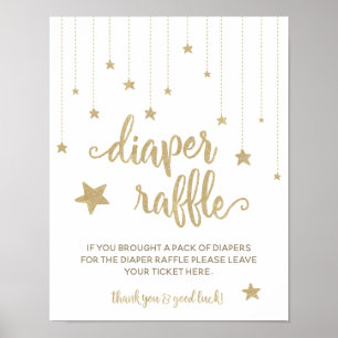 Gold Twinkle Little Star Shower Diaper Raffle Game Poster