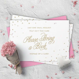 Gold Twinkle Stars Bring a Book Shower Enclosure Card
