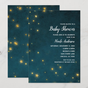 Gold Twinkle Stars Celestial Sky Baby Shower Invitation