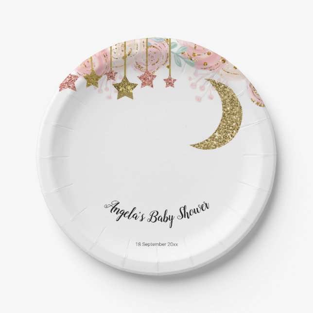Gold twinkle twinkle Baby Show Party Paper Plates (Front)