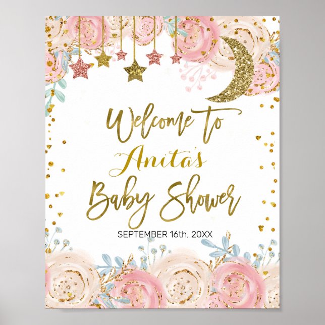 Gold twinkle twinkle Baby Shower Welcome Sign (Front)