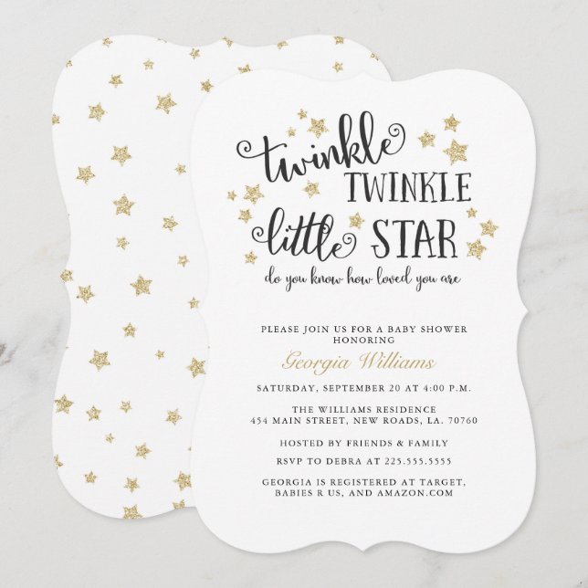 Gold Twinkle Twinkle Little Star Baby Shower Invitation (Front/Back)