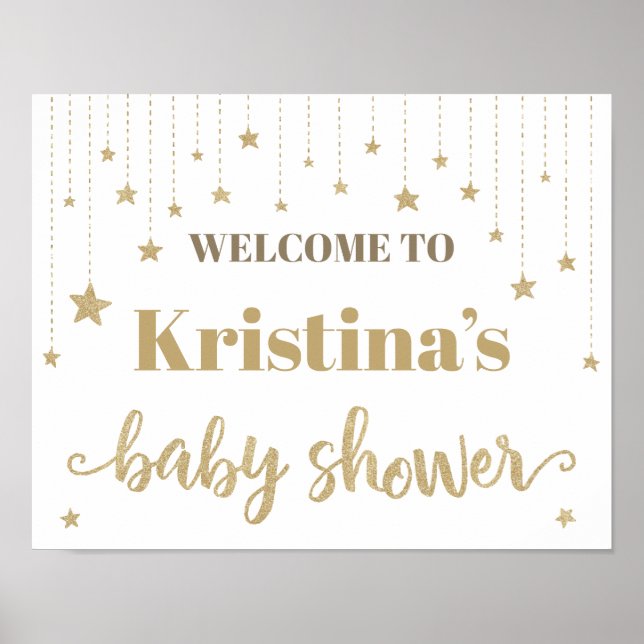 Gold Twinkle Twinkle Little Star Baby Shower Sign (Front)