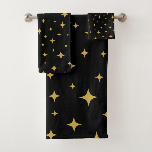 Gold twinkling stars black Bathroom Towel Set (Insitu)