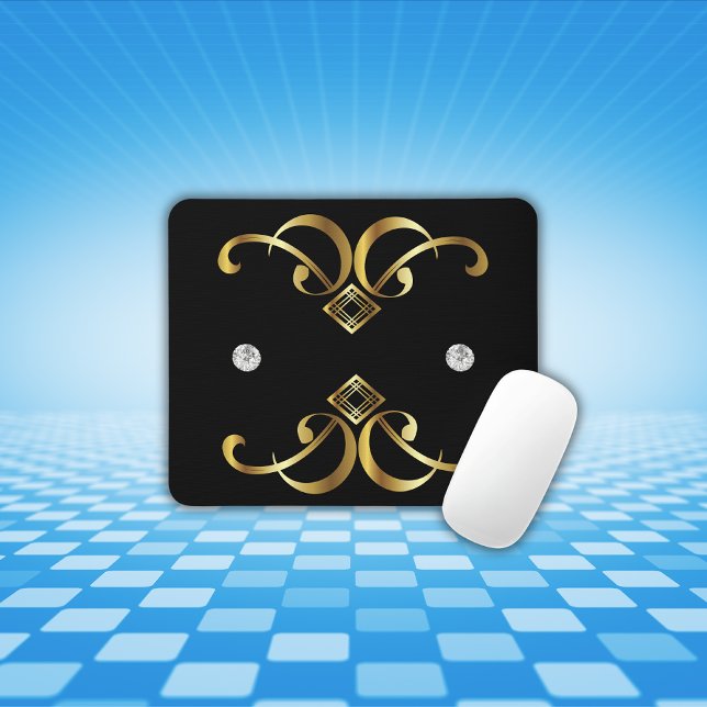 Gold twirl on black with diamond | mouse mat (Creator Uploaded)