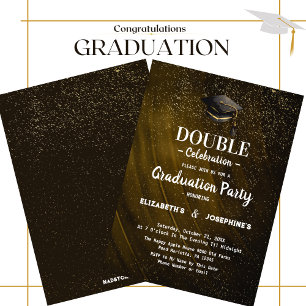 Gold  Two Graduates Double Graduation Party 2025 Invitation