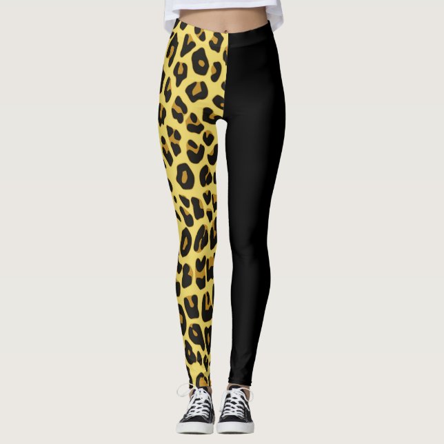 Gold Two Tone Cute Cheetah Prints Leggings (Front)