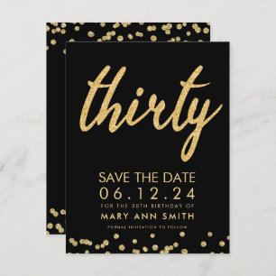 Gold Type 30th Birthday Save Date Confetti Invitation