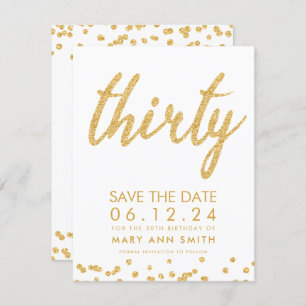 Gold Type 30th Birthday Save Date Confetti Invitation