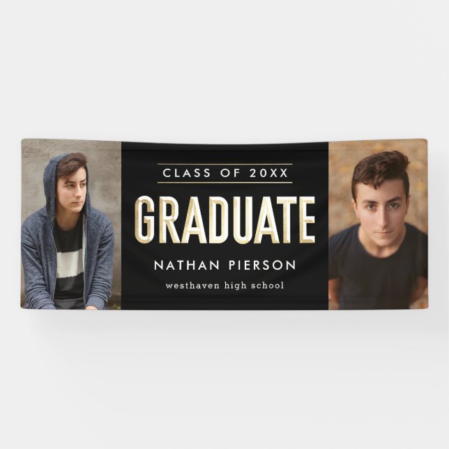 Gold Type Black Two Photo Graduation Banner (Horizontal)
