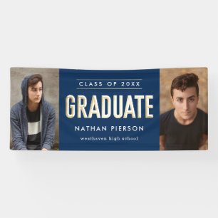 Gold Type Blue Two Photo Graduation Banner