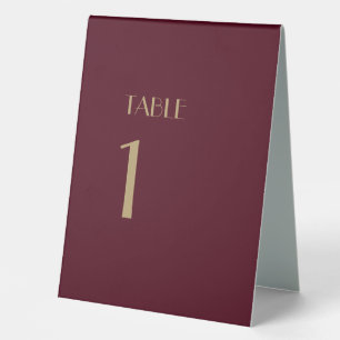 Gold Type Deco   Burgundy Table Number Tent Sign