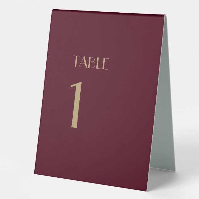 Gold Type Deco | Burgundy Table Number Tent Sign (Front)