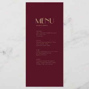 Gold Type Deco Burgundy Wedding Dinner Drink Menu