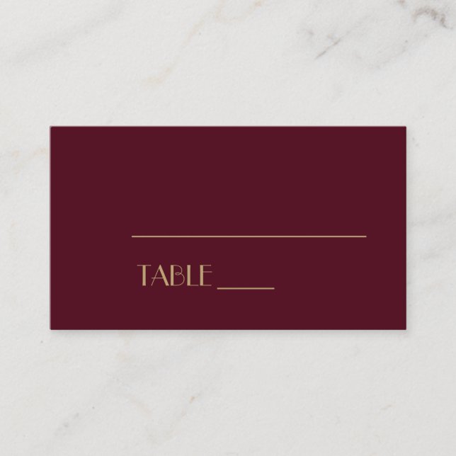Gold Type Deco | Burgundy Wedding Place Card (Front)