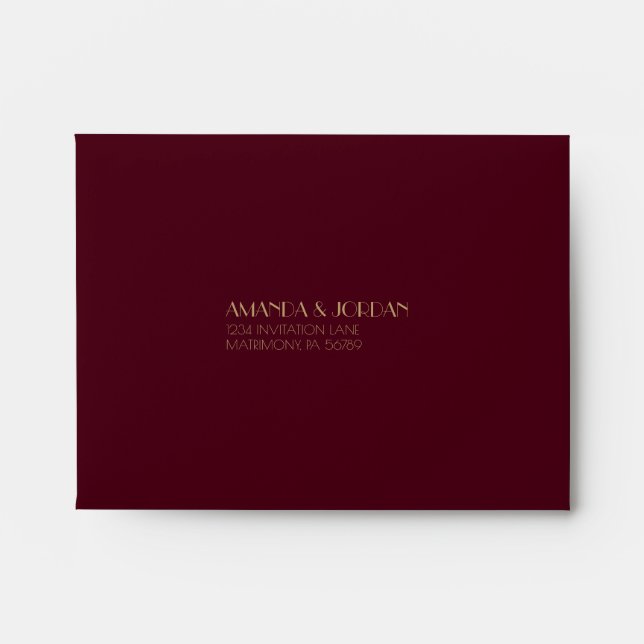 Gold Type Deco | Burgundy Wedding RSVP Envelope (Front)