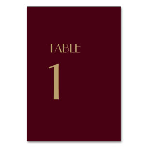 Gold Type Deco Burgundy Wedding Table Numbers Sign