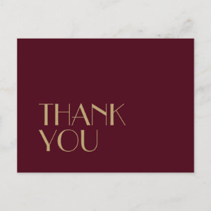 Gold Type Deco Burgundy Wedding Thank You Postcard