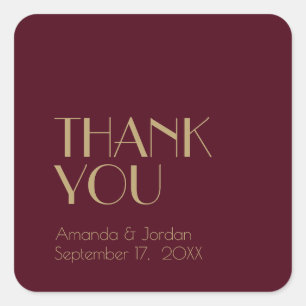 Gold Type Deco   Burgundy Wedding Thank You Square Sticker
