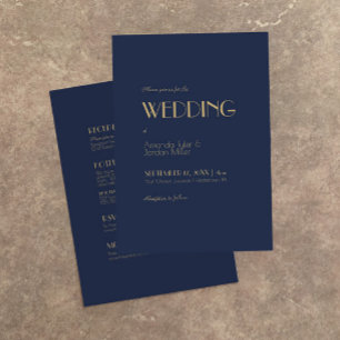 Gold Type Deco   Dark Navy All In One Wedding Invitation