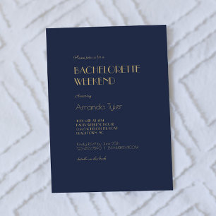 Gold Type Deco   Dark Navy Bachelorette Weekend Invitation
