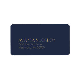Gold Type Deco   Dark Navy RSVP Address Label