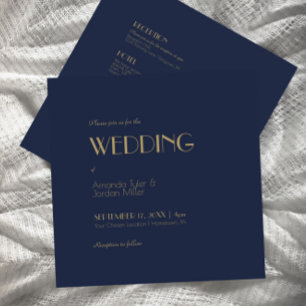 Gold Type Deco   Dark Navy Square All One Wedding Invitation