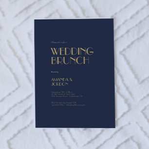 Gold Type Deco   Dark Navy Wedding Brunch Invitation